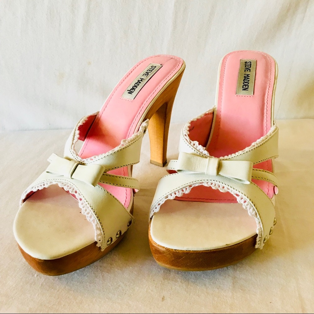 Steve Madden LUCK11 White Slip On Heels (SZ 9.5 B)